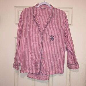 Victoria's Secret Pink Striped Flannel Long Sleeve Pajama Set